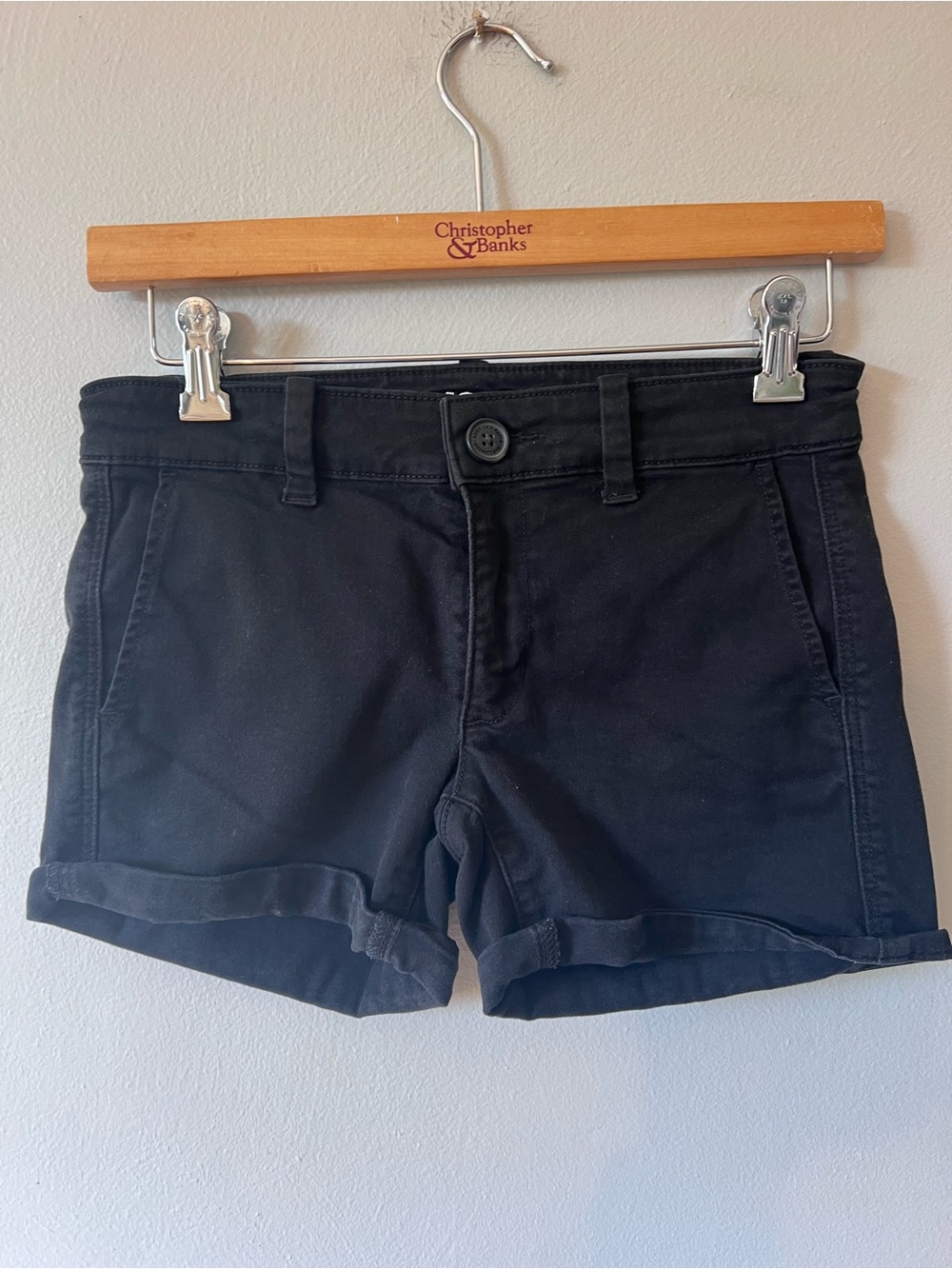 American Eagle Outfitters Black Cuffed Cotton Blend Shorts